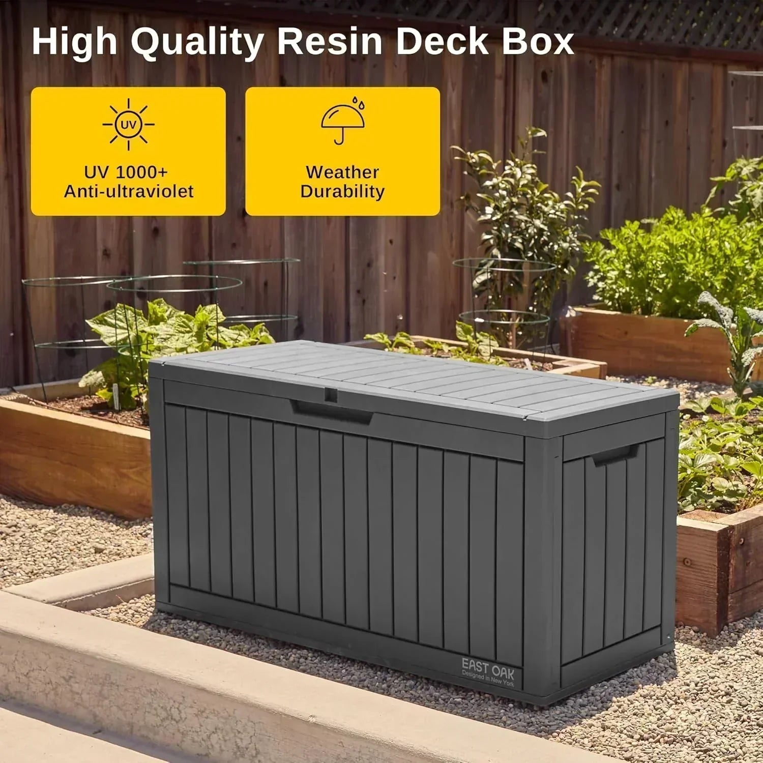 EAST OAK Outdoor Storage Box 60 Gallon Deck Box Indoor and Outdoor Use Waterproof Resin Storage