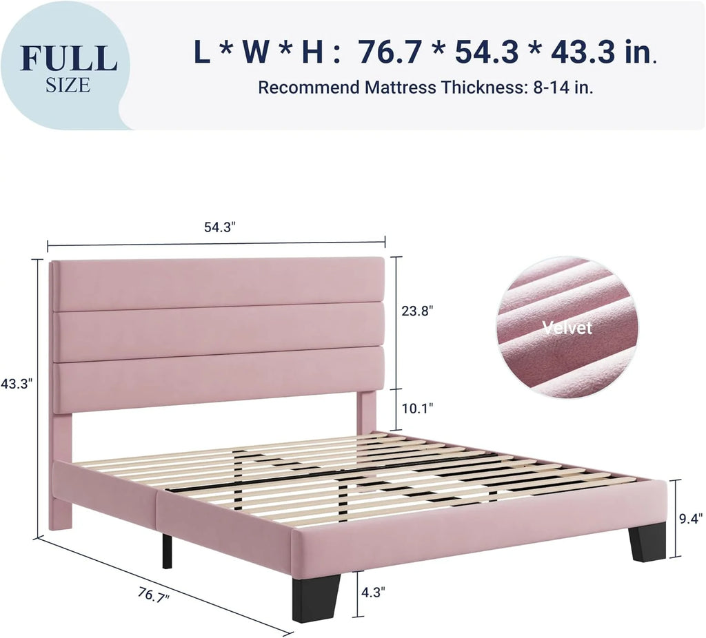 Allewie Queen Size Platform Bed Frame Fabric Upholstered Headboard Wooden Slats Support