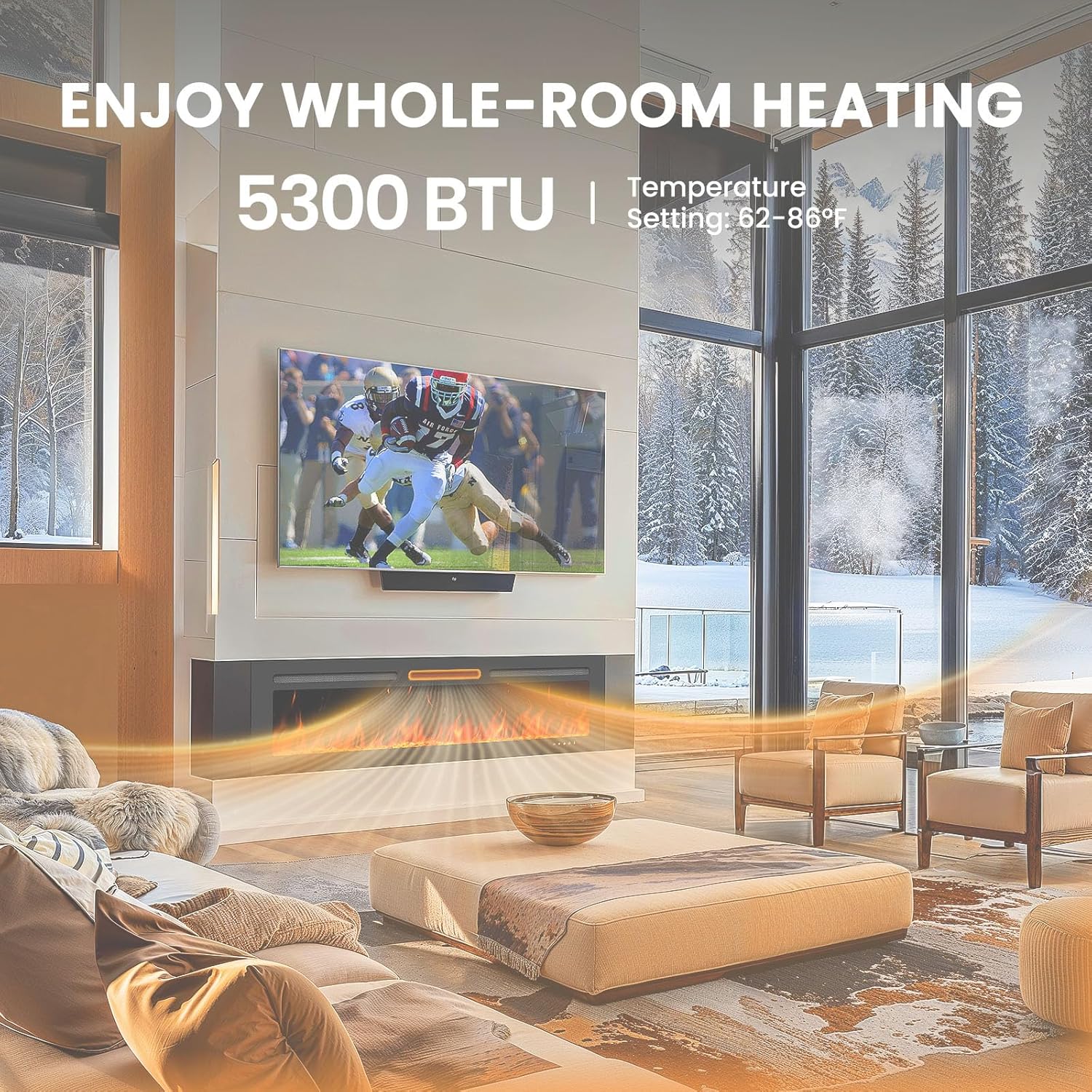50 Smart Electric Fireplace 5300 BTU Heat Output, Ultra-Slim Wall-Mount or Built-In Electric Fireplace