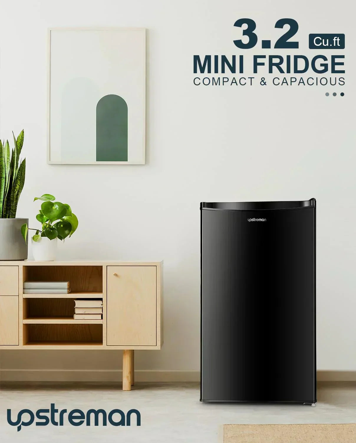 Upstreman 3.2 Cu.Ft Mini Fridge Freezer Single Door Fridge Dorm Fridge Adjustable Thermostat