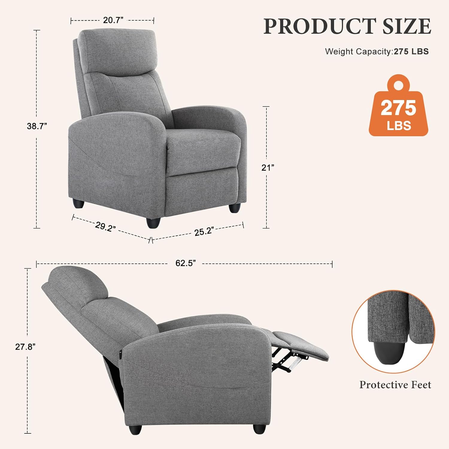 Adult massage recliner adjustable home theater seat modern fabric recliner