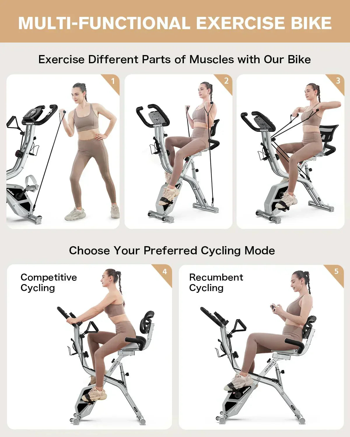 pooboo Folding Exercise Bike Foldable Fitness Stationary Bike Machine Upright Indoor Cycling Bike