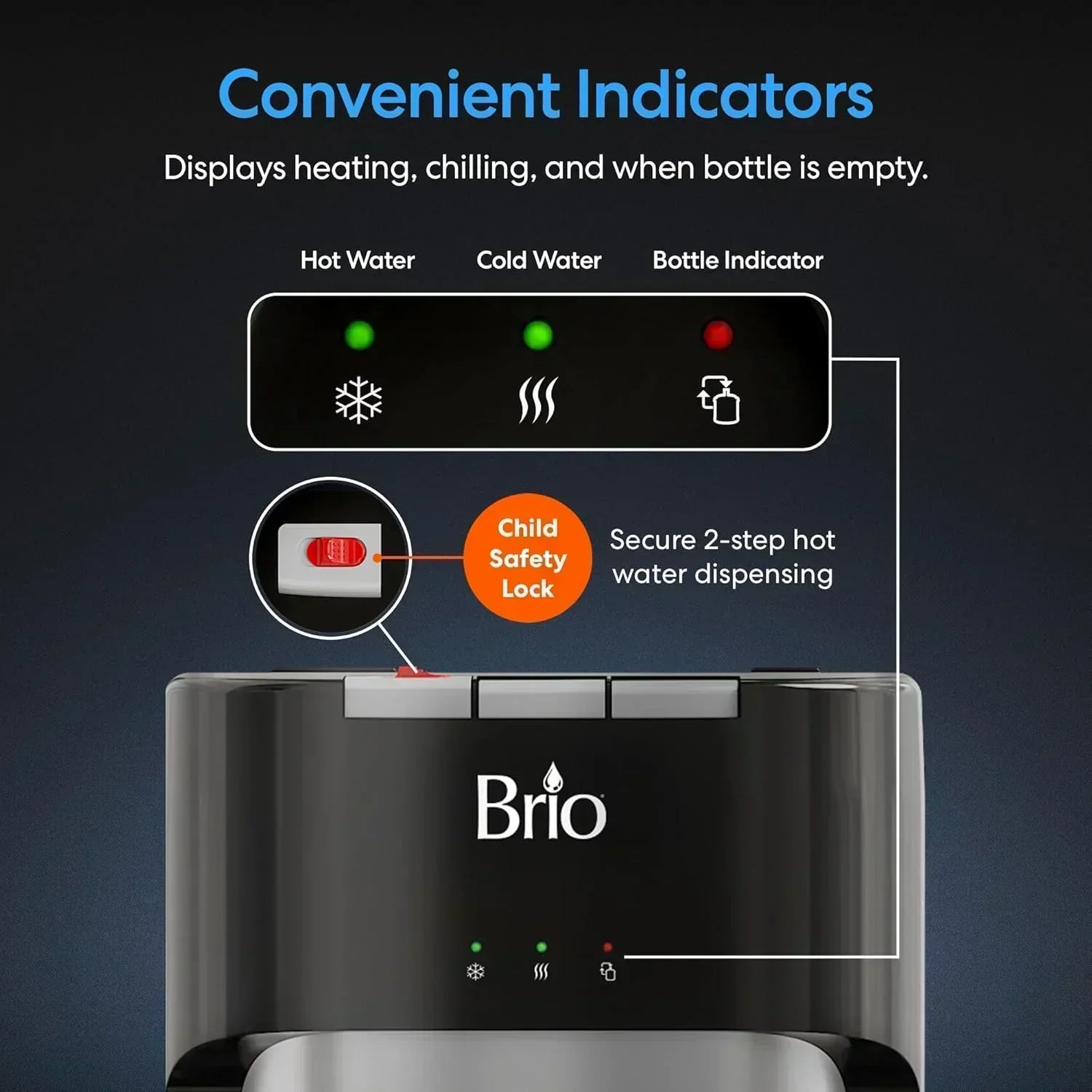 Bottom Loading Water Cooler Dispenser for 5 Gallon Bottles 3 Temperatures with Hot Room Cold Spouts