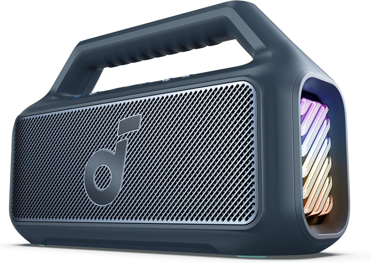 Outdoor Speaker, 80W, Subwoofer, BassUp 2.0, 24H Playtime, IPX7 Waterproof, Floatable, RGB Lights, USB-C, Custom EQ, Bluetooth 5.3, Portable for Camping, Beach, and Backyard