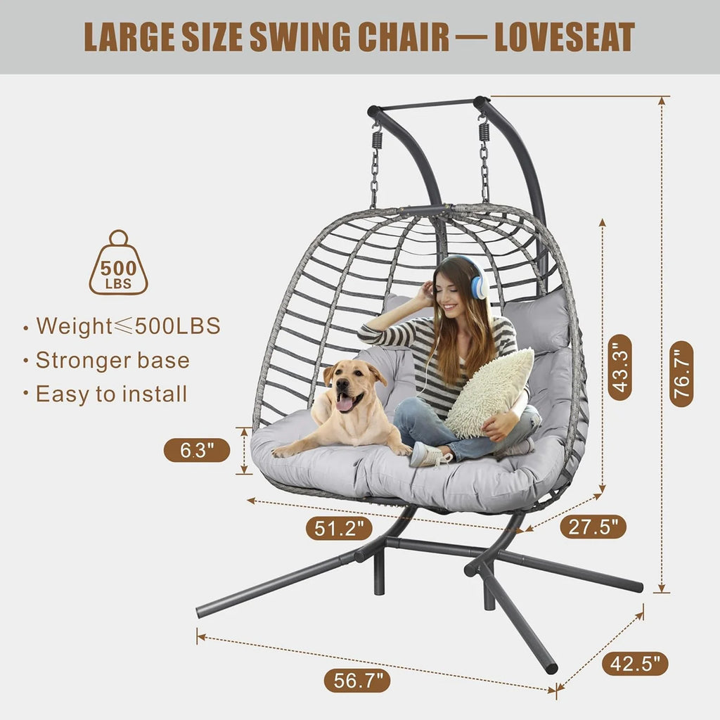 HWB Hanging Egg Chair Patio Wicker Hammock Egg Swing Chair with Cushion for Bedroom