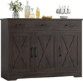 Modern farmhouse sideboard, barn door buffet storage cabinet with drawers and shelves, wooden coffee bar with storage