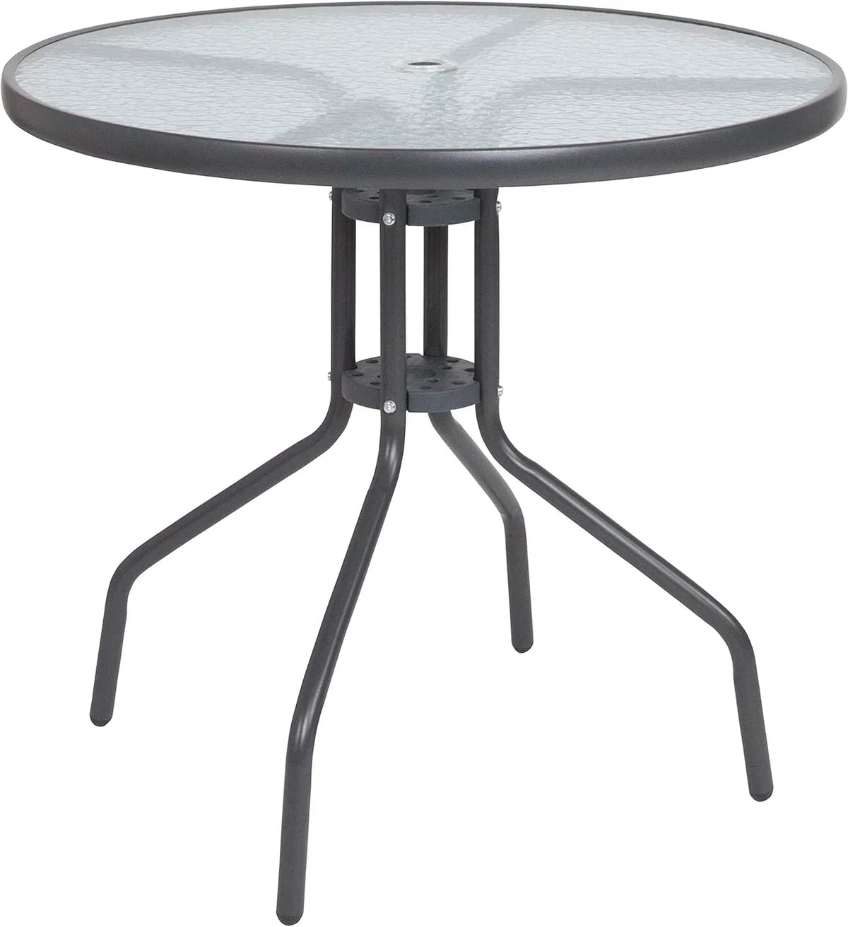 EMMA + OLIVER 6 Piece Brown Patio Garden Set with Umbrella Table Set of 4 Folding Chairs