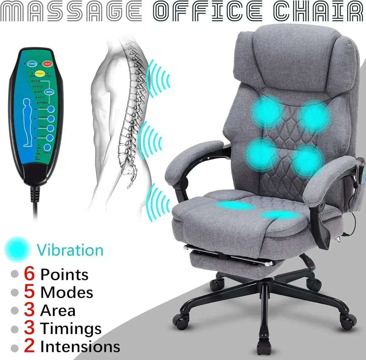 Massage Office Chair with Footrest 6 Point Vibration and Heating Home Office Desk Chair