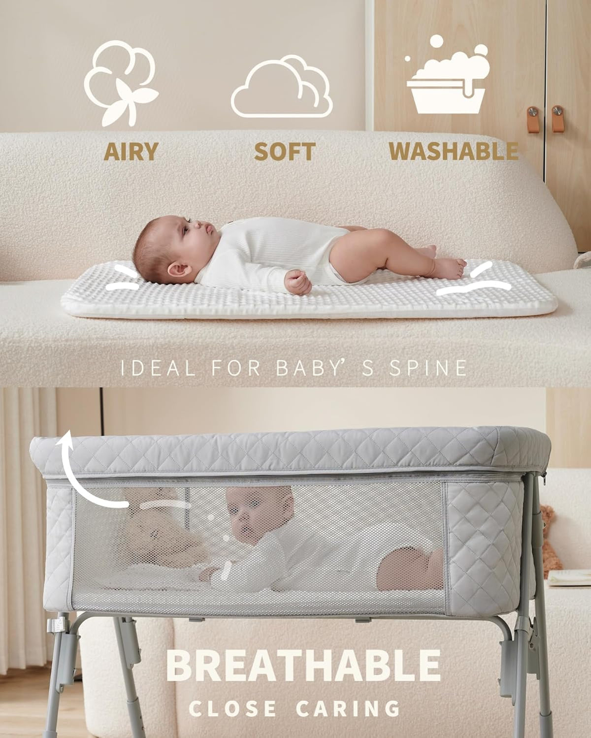 Bassinet Bedside Sleeper Baby Crib for Newborn Baby Bassinets Bedside Sleeper 4 Auto-Lock