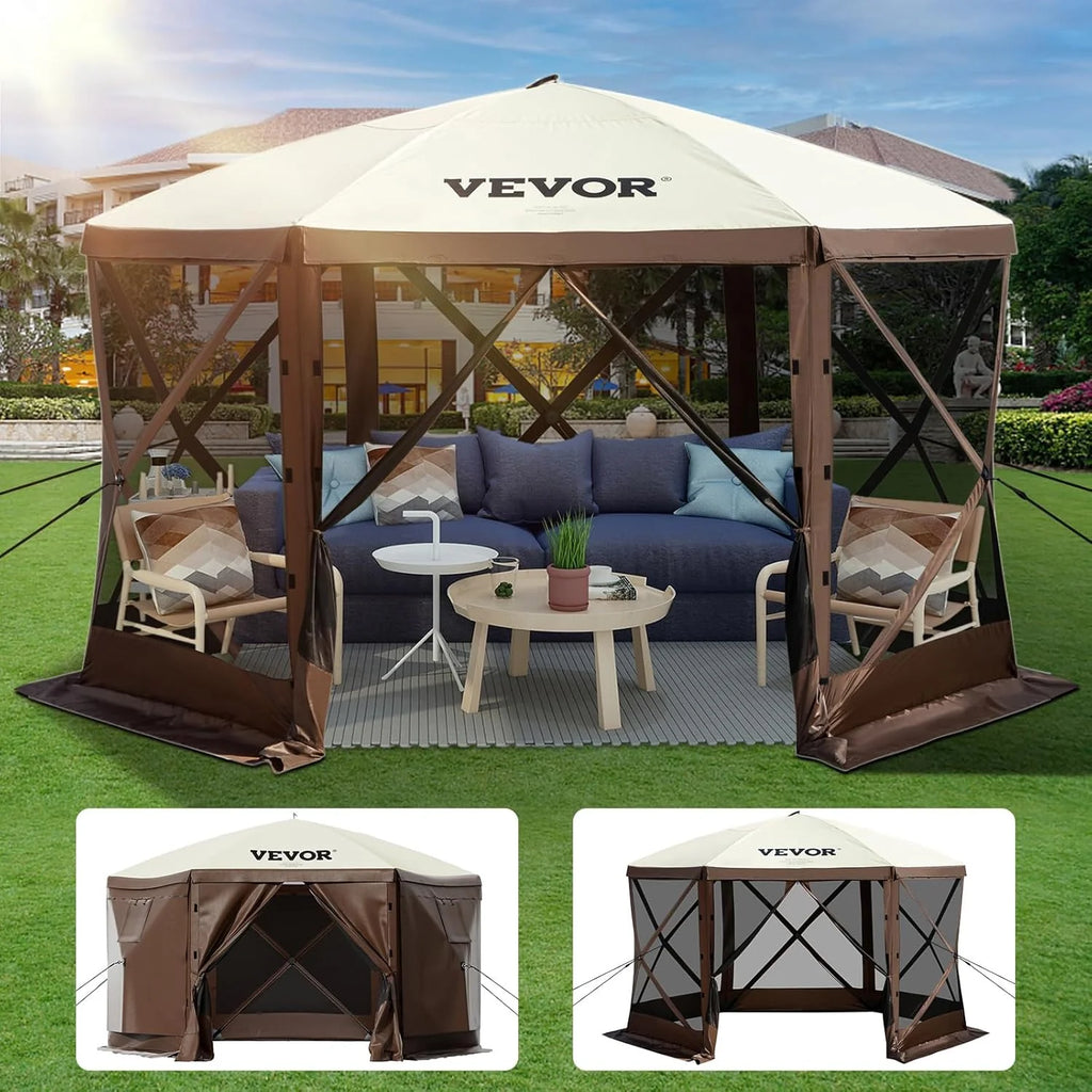 VEVOR 12 * 12ft 6 Sided Pop-up Canopy Shelter Tent with Mesh Windows, Portable Carry Bag