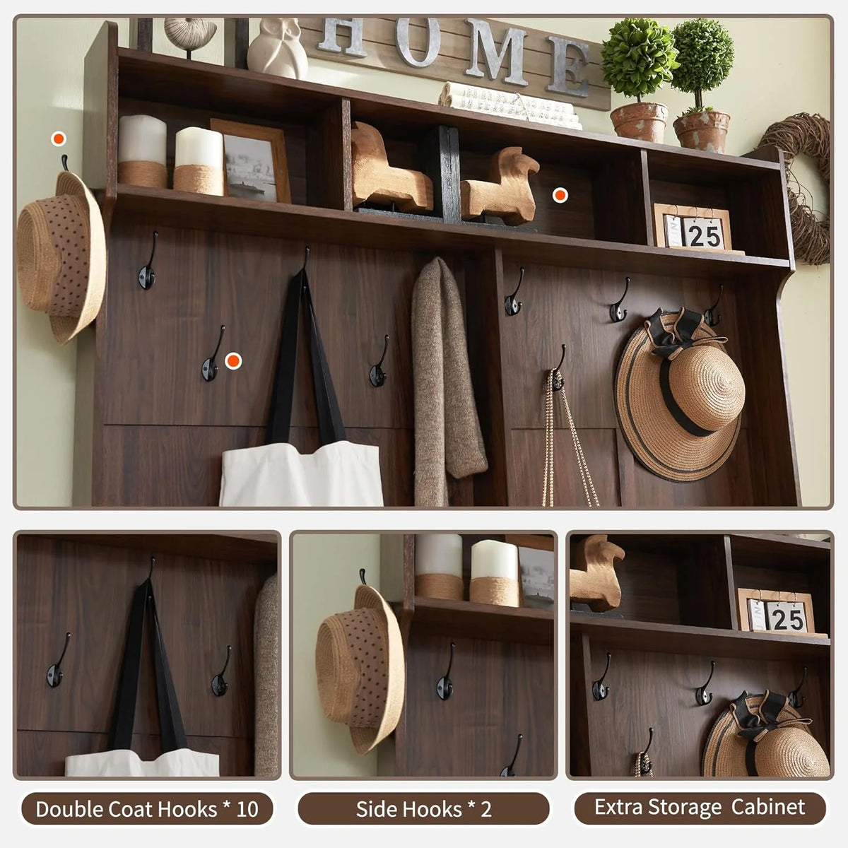 JXQTLINGMU 59-inch Farmhouse Foyer Tree with Shoe Storage, Entryway Bench Foyer Coat Rack Cabinet