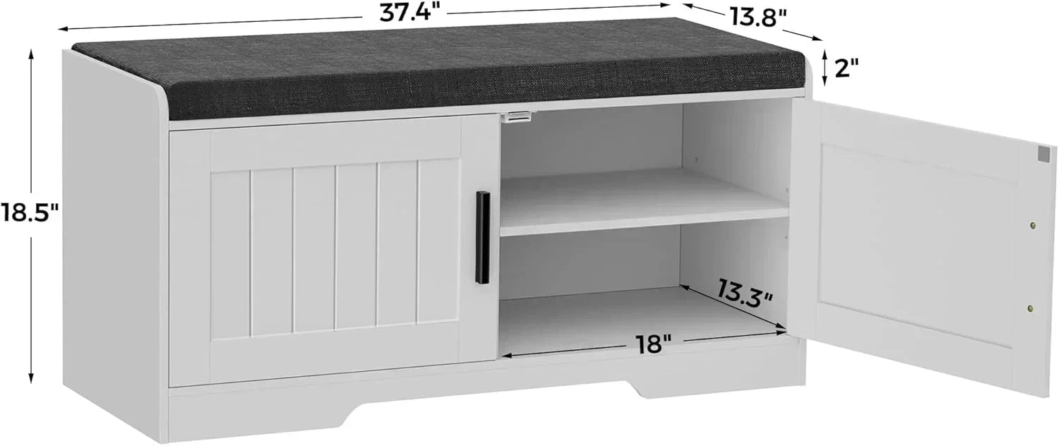 2-Tier Storage Bench Shoe Bench with Thickened Padded Seat Cushion Entryway Bench