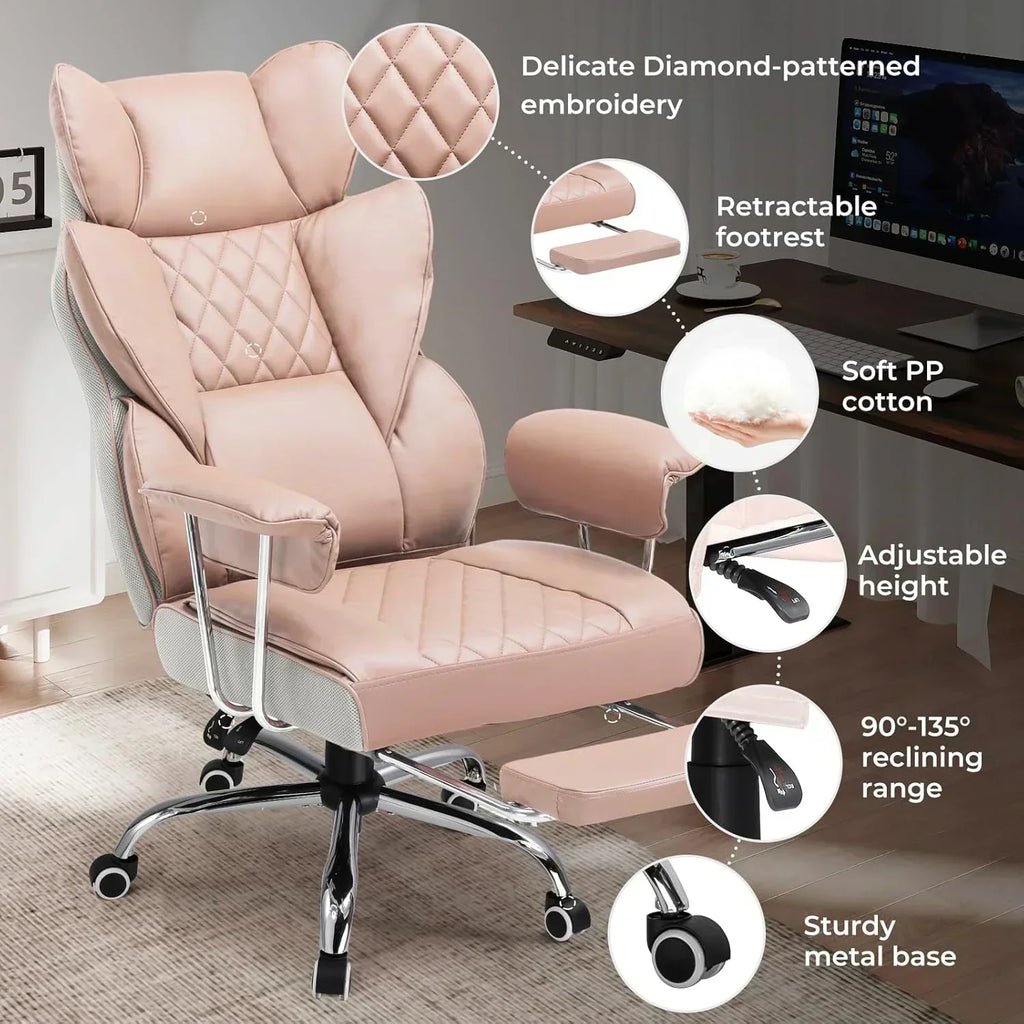 Large high back office chair high back leather gaming chair with footrest