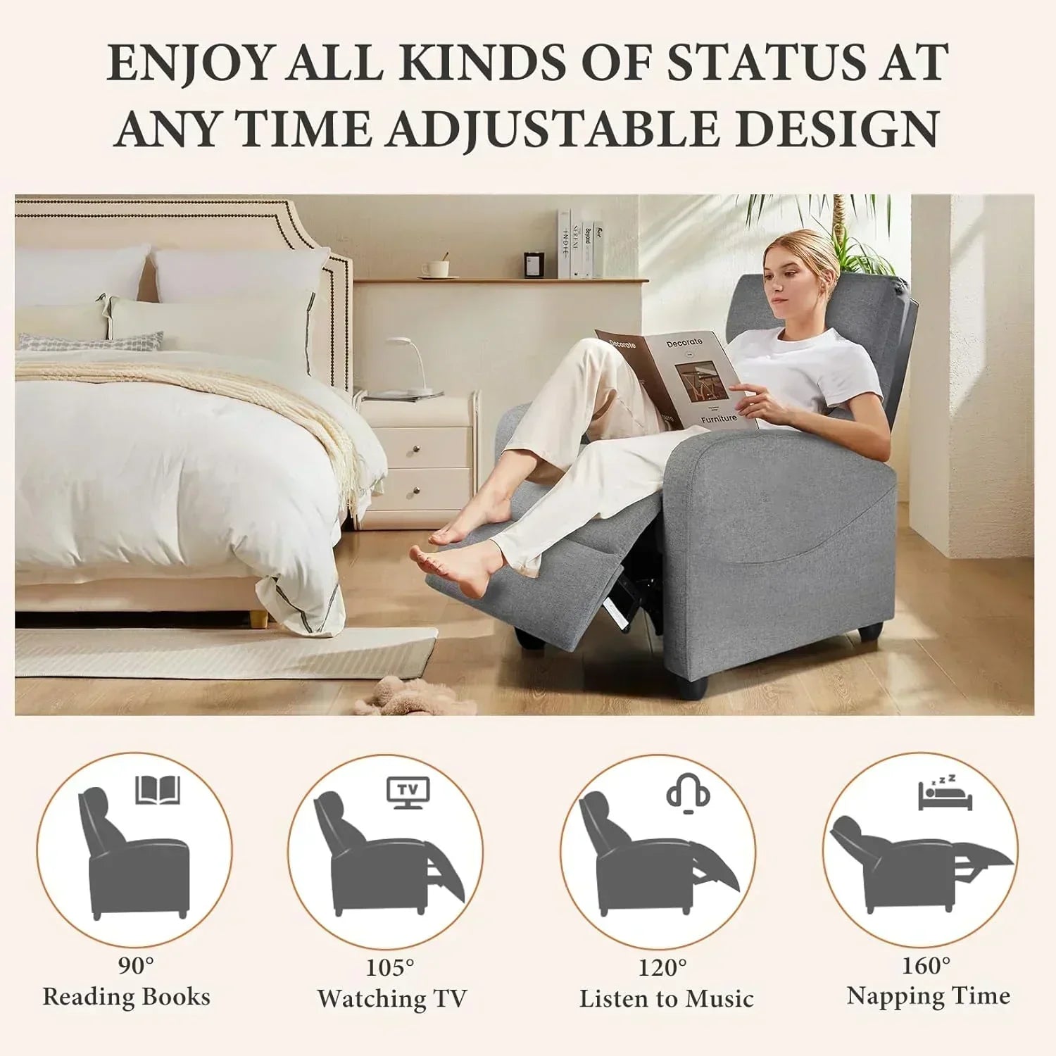 Adult massage recliner adjustable home theater seat modern fabric recliner