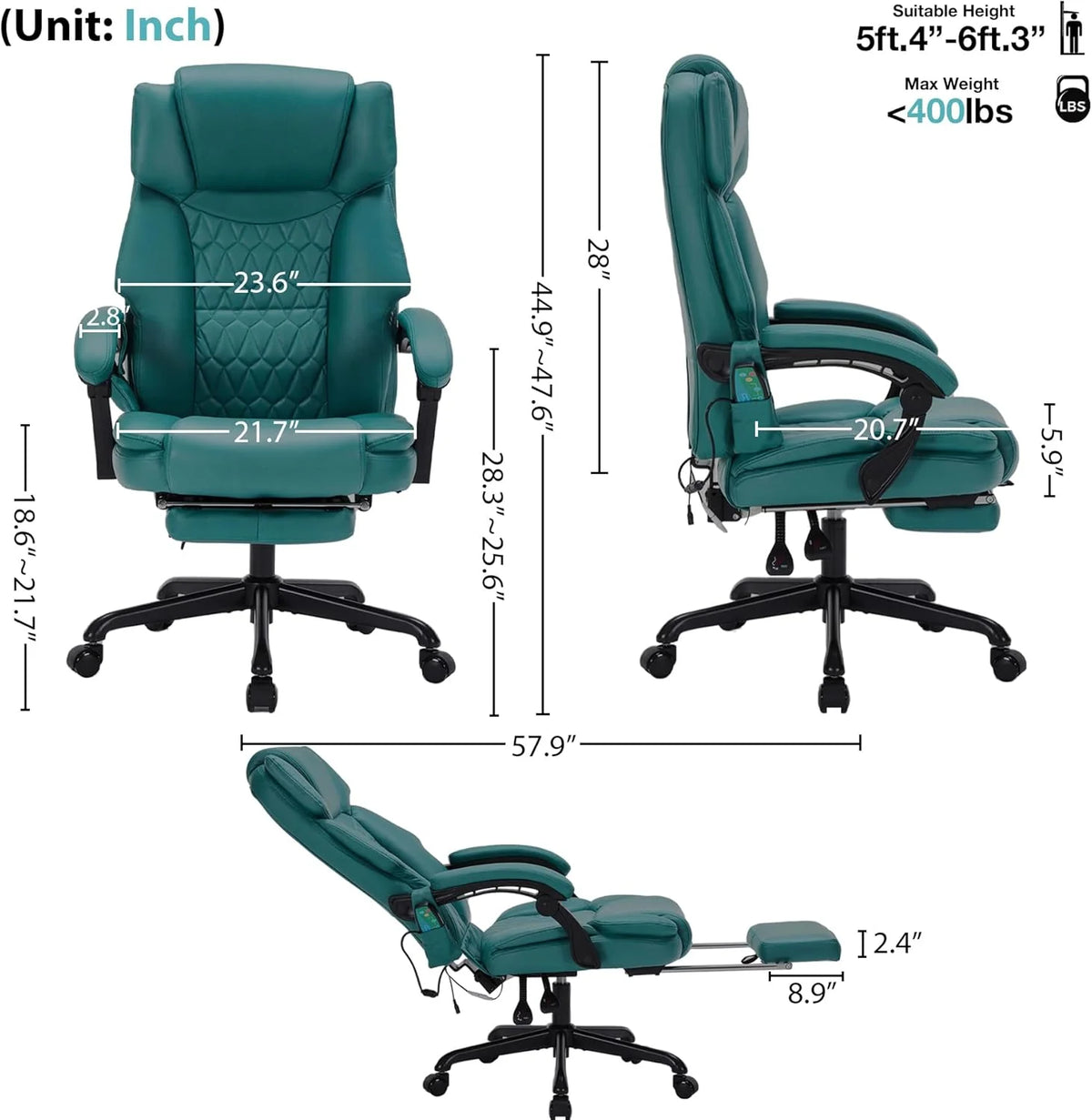 Massage Office Chair with Footrest 6 Point Vibration and Heating Home Executive Office Desk Chair
