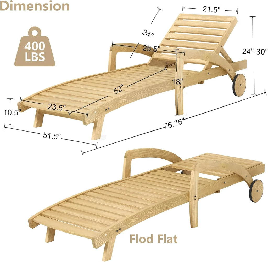 Pool Chaise Lounge Chairs Set of 4 5-Position Adjustable Outdoor Patio Lounge Chairs Wood Reclining Chaise Lounger Chair with Pullout Side Table