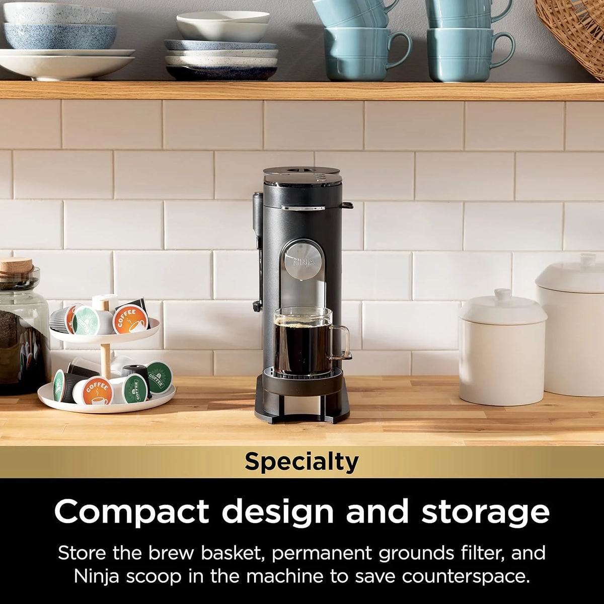 Ninja Pod & Grounds Single-Serve Coffee Maker 56-oz. Reservoir Stone PB051ST