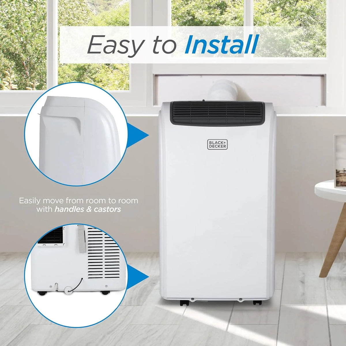 BLACK+DECKER Smart Portable Air Conditioner with Heat, 12,000 BTU Cooling, 9,000 BTU Heating for Rooms up to 550 Sq. Ft., Follow Me Remote, BPACT12HWT, White