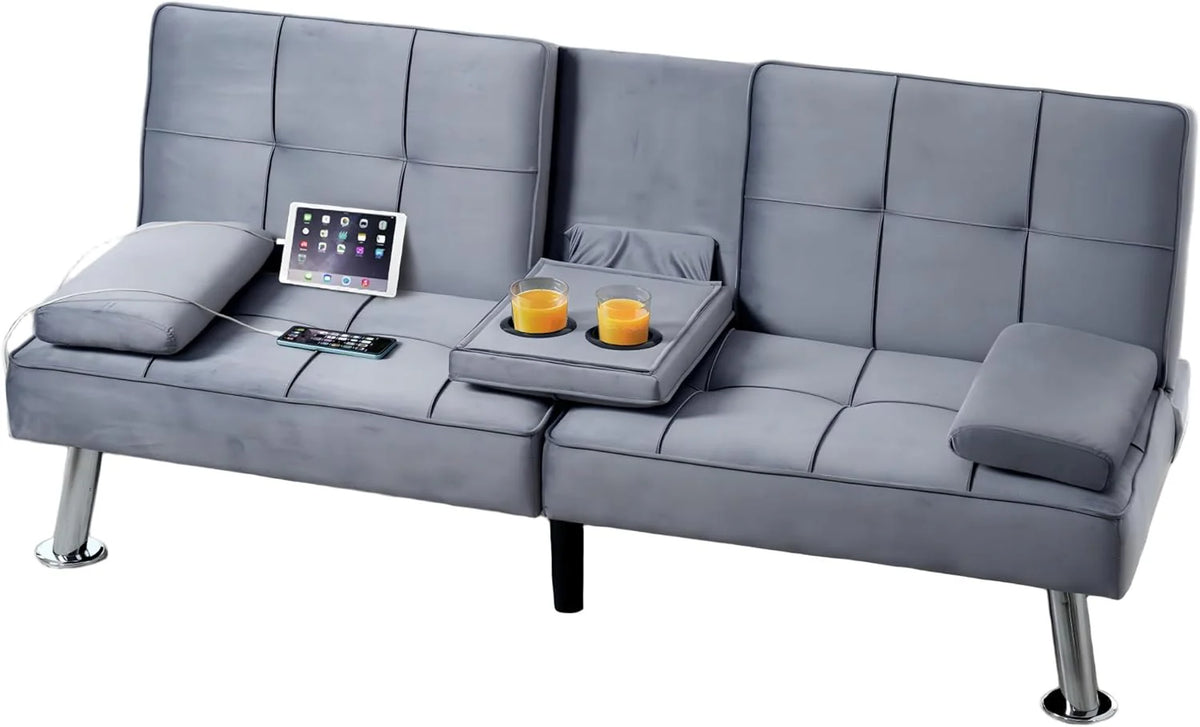 FLEXISPOT Futon Sofa Bed with USB Type-C Charging Port, Convertible Sleeper Couch with Adjustable Backrest
