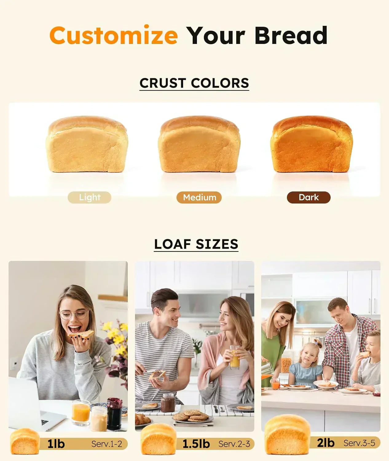 2LB Bread Maker OSIPOTO 17-in-1 Automatic Stainless Steel Bread Maker