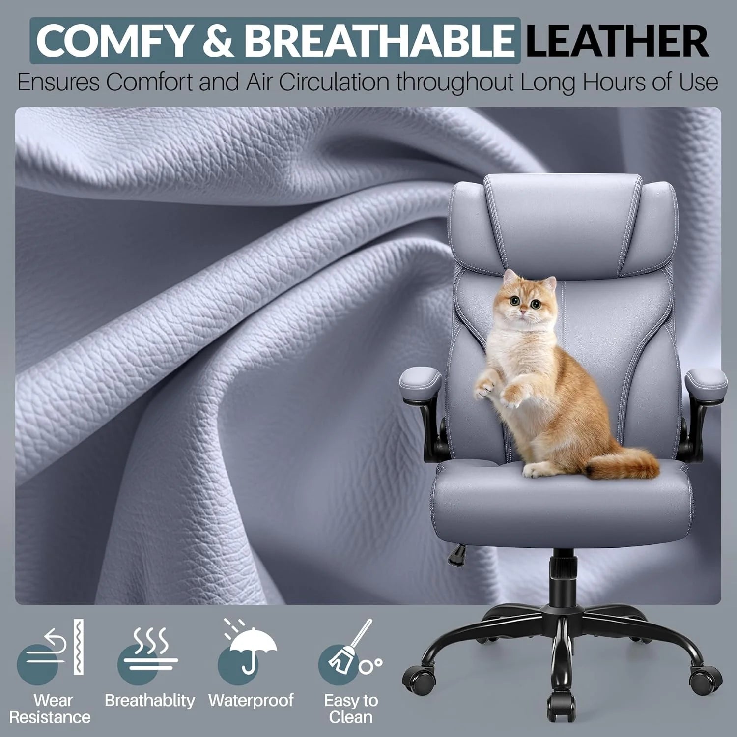 Office Chair Large High-Foot Computer Desk Chair, Breathable Leather Chair Lumbar Support Rotating Computer Chair
