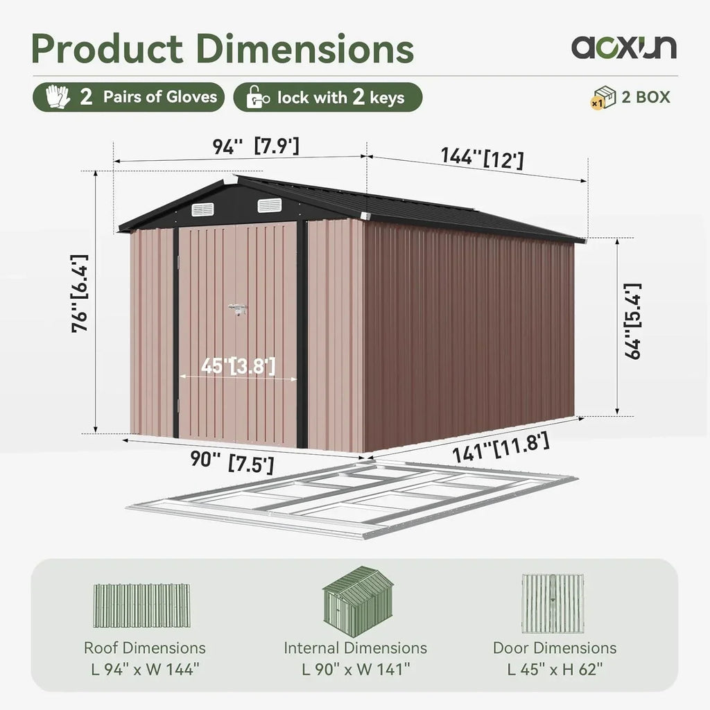 Aoxun 6.2x4 FT Shed Outdoor Storage Shed Metal Garden Shed Sloping Roof Tool Shed Bike Shed