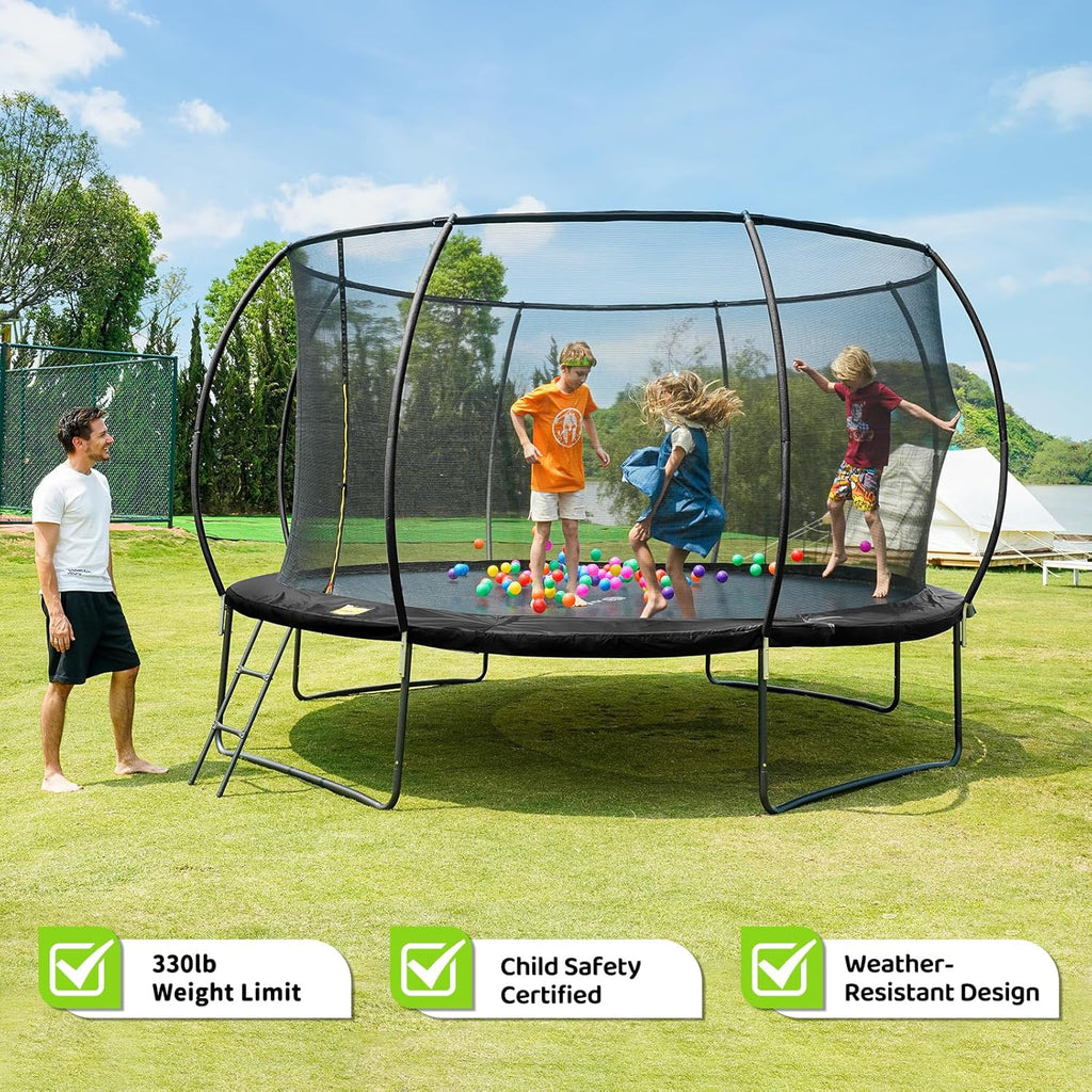 Gigu 10FT 12FT 14FT Recreational Trampolines with Enclosure Net and Ladder Anti-Rust Coating