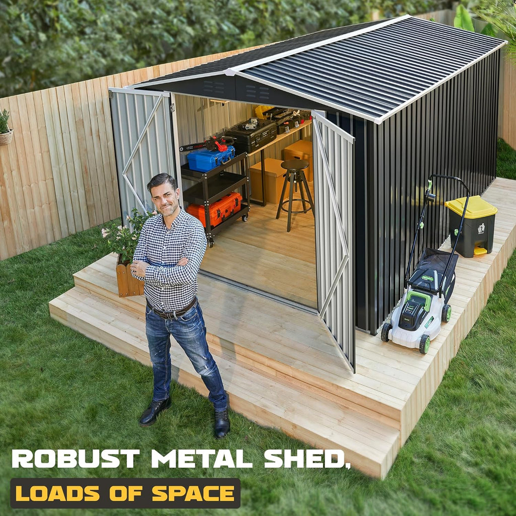 Polar Aurora 8 x 12 FT Outdoor Storage Shed Metal Garden Shed with Updated Frame Structure