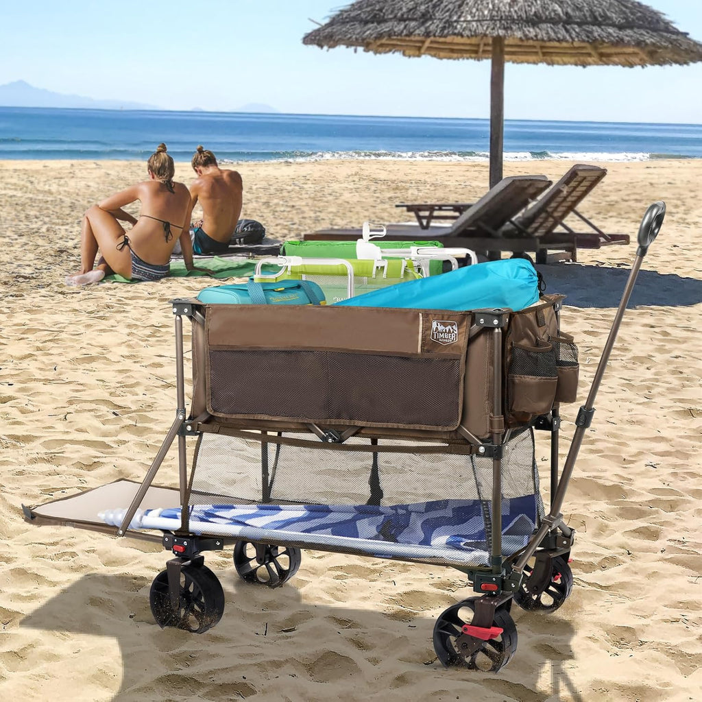 400L Large Capacity Folding Double Decker Cart with Brakes, 54 Inch Extra Long Extended Cart, 450 Pounds Heavy Duty Folding Cart