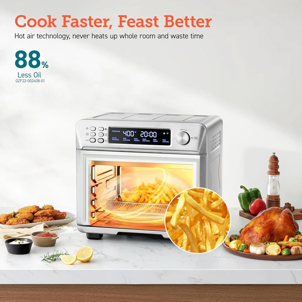 COSORI Smart 12-in-1 Air Fryer Toaster Oven Combo, Airfryer Convection Oven Countertop, Bake, Roast, Reheat, Broiler, Dehydrate, 75 Recipes & 3 Accessories, 26QT, Silver-Stainless Steel