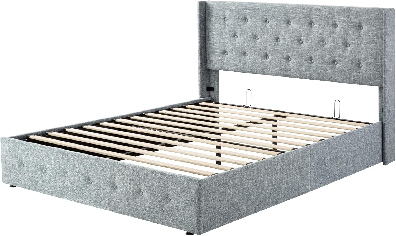 Allewie Queen Size Lift Up Storage Bed Modern Wingback Headboard Hydraulic Support