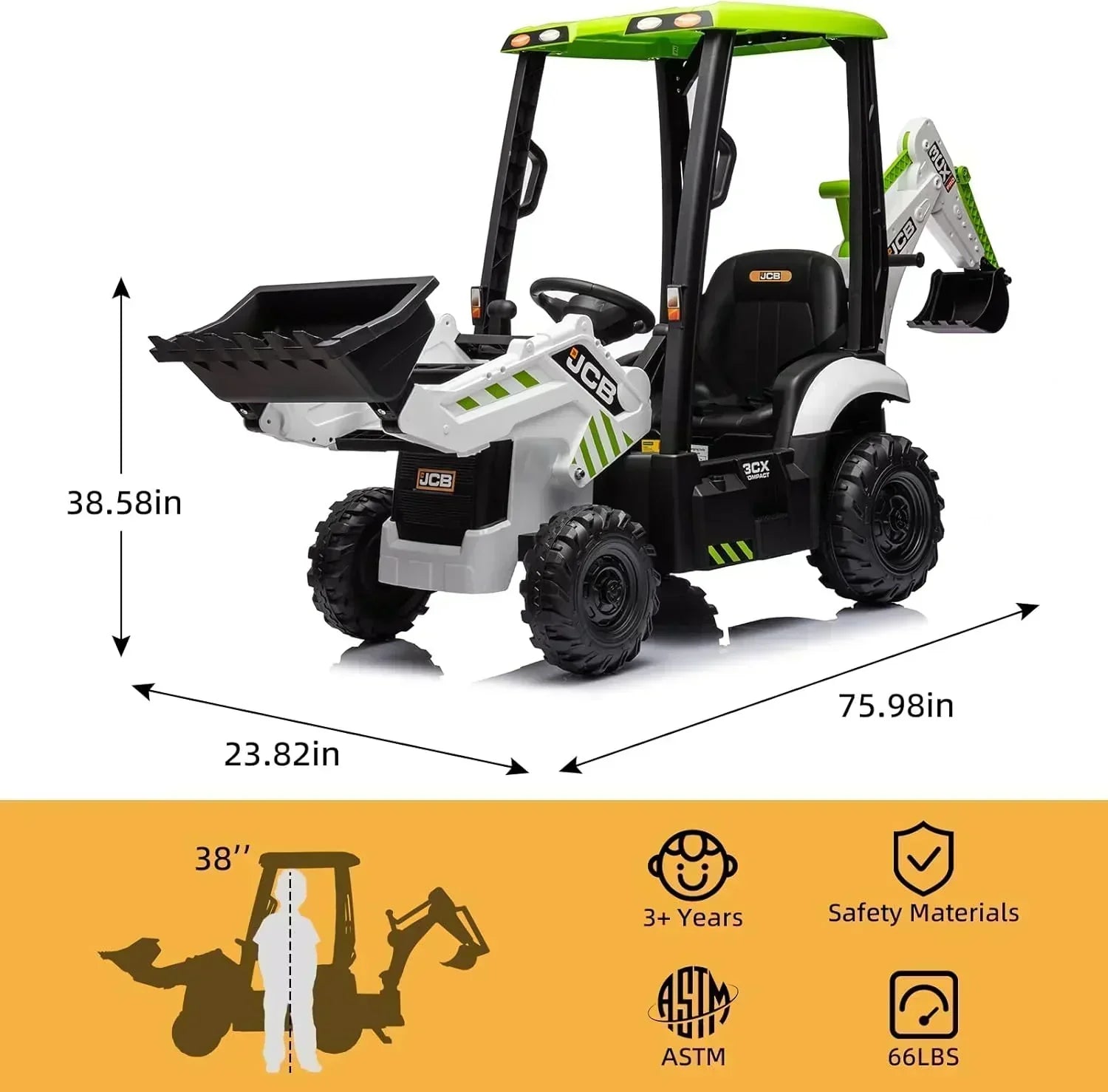 12V JCB Ride On Excavator Ride on Toys for Kids 4-8 Electric Car for Kids with Tractor