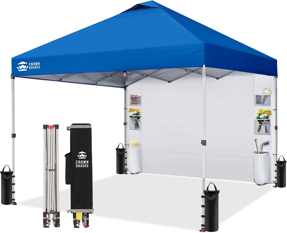 CROWN SHADES Canopy Tent 10x10 Pop Up Canopy Outdoor Shade with Pockets Sidewall, Easy Up Sun Shelter with One Person Set Up Center Lock, Portable Instant Camping Beach Canopy Tents, Purple