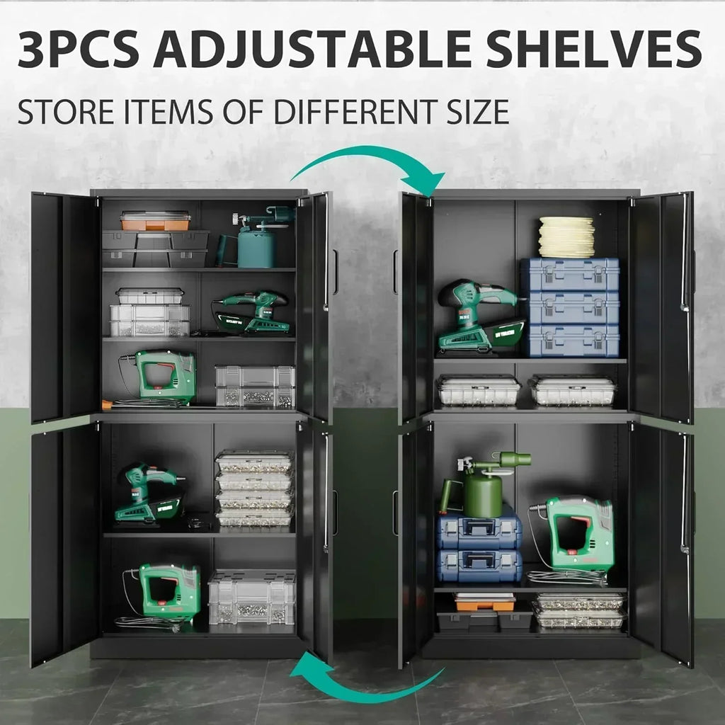 Metal Storage Cabinet with 2 Doors and 6 Shelves Black Metal Cabinet Garage Storage Cabinet