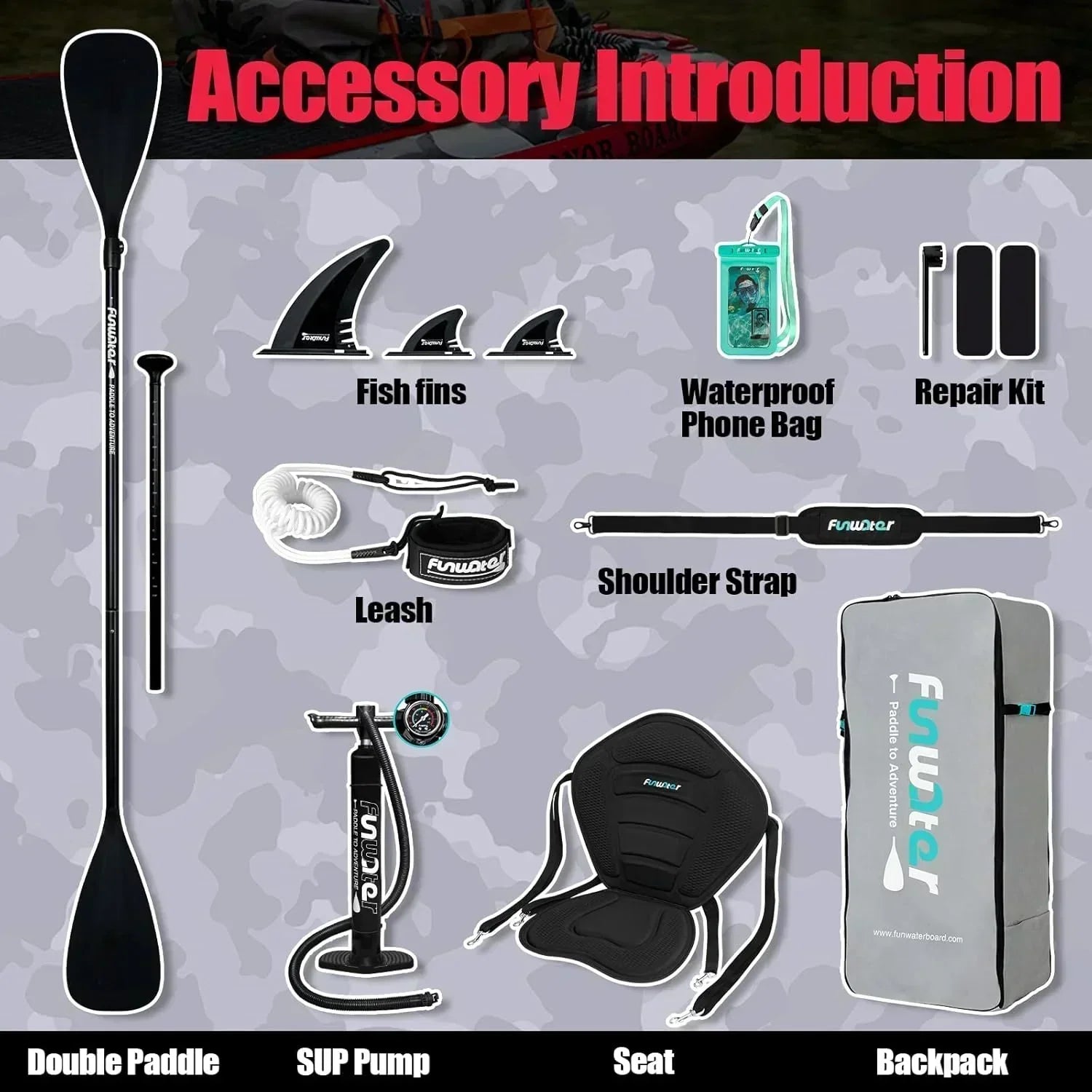FunWater Inflatable Stand Up Paddle Board Premium SUP Paddle Accessories EVA Deck