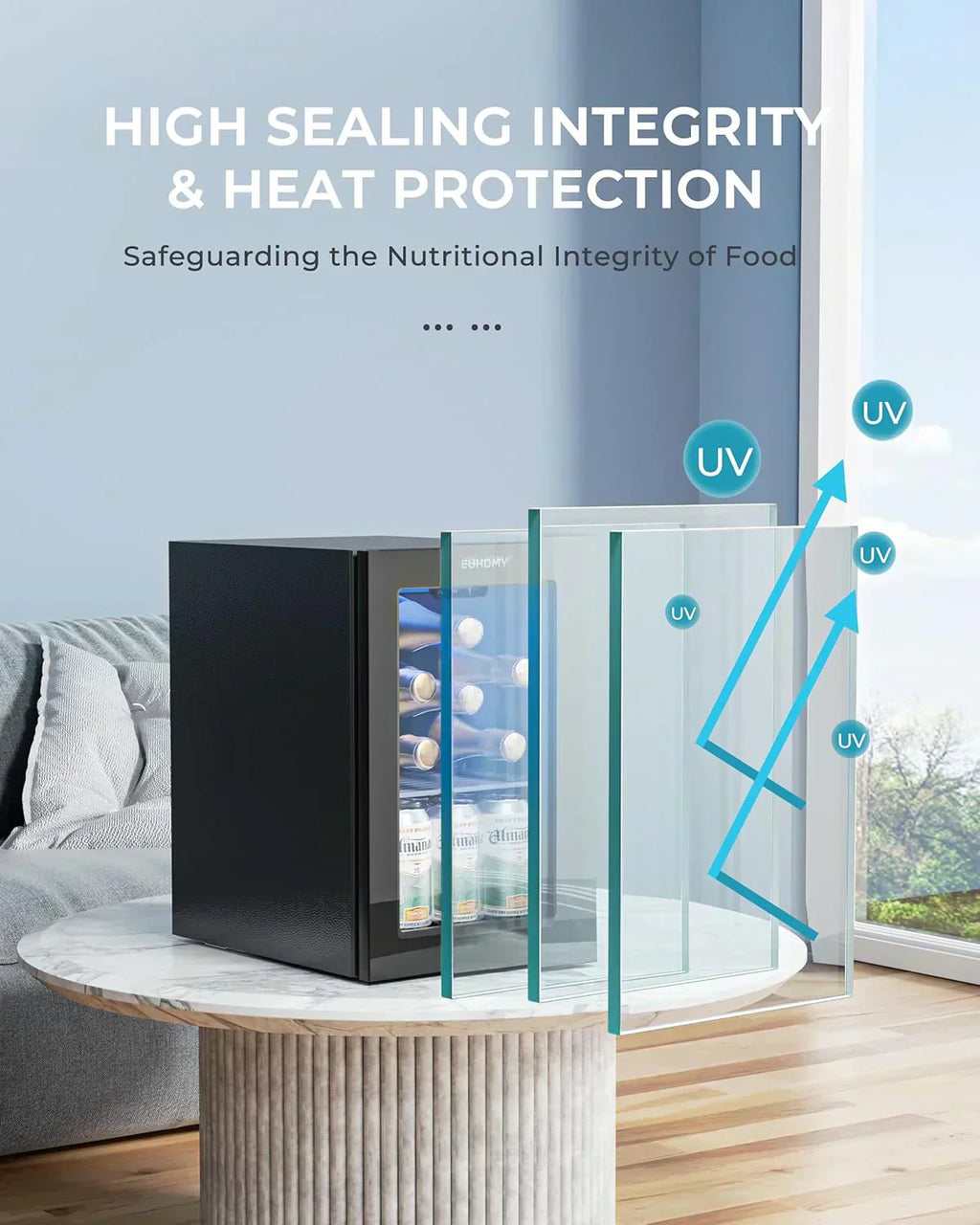EUHOMY Beverage Refrigerator Cooler 130 Can Mini Fridge with Glass Door Beverage Cooler