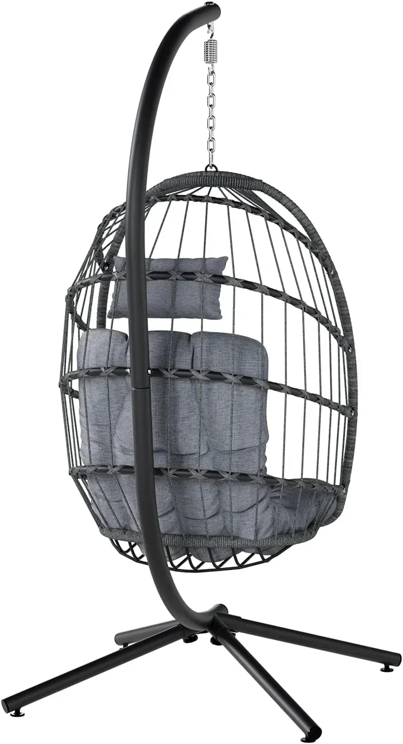 SWITTE Egg Chair Outdoor with Stand Indoor Wicker Hanging Egg Swing Chair with Cushion