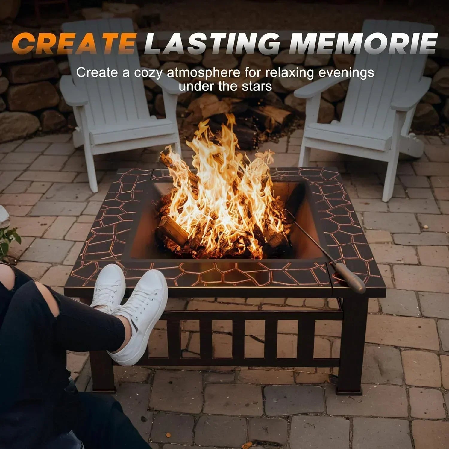 Devoko Outdoor Fire Pit 32 Inch Firepit Table Metal Outdoor Fireplaces with Waterproof Cover