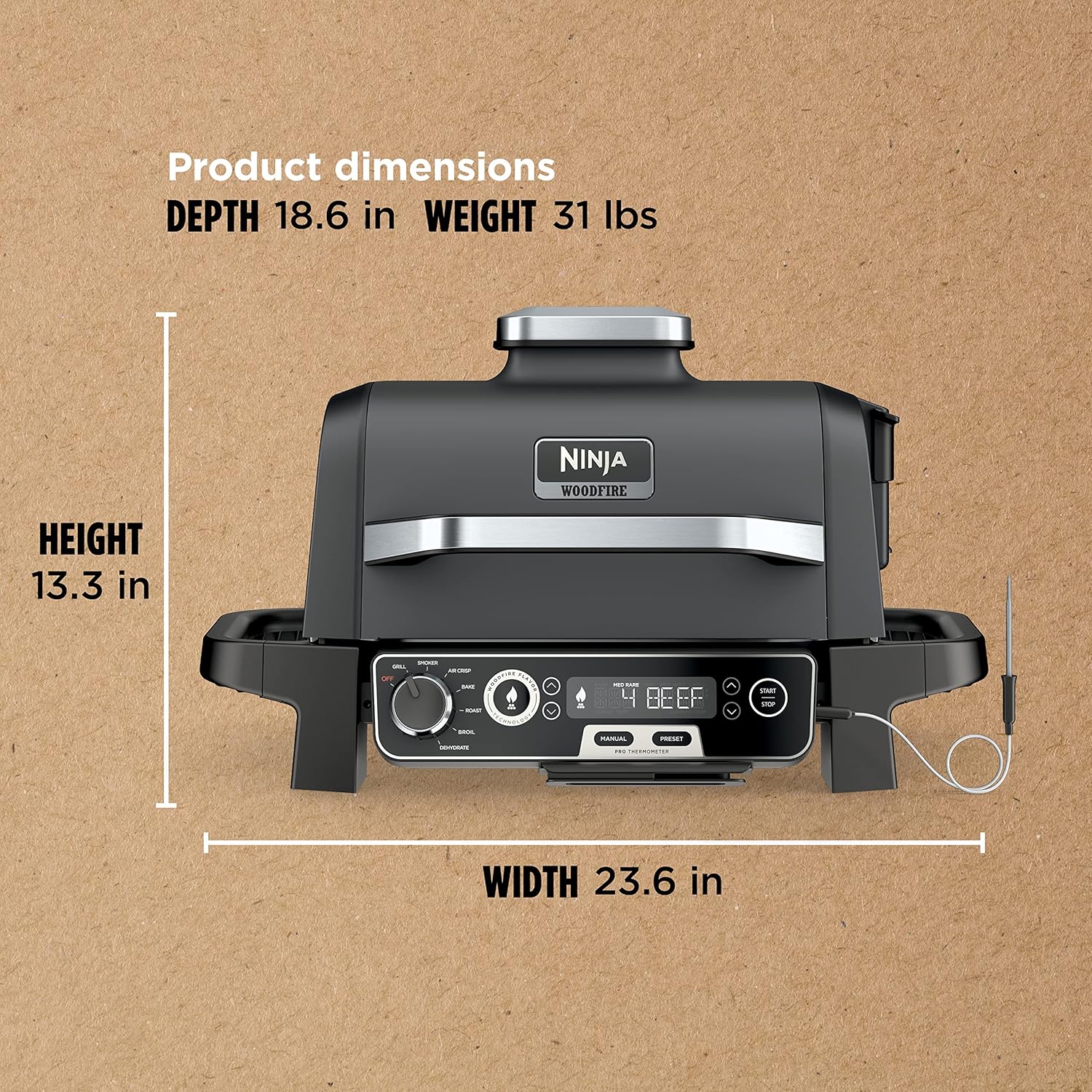 OG751 Woodfire Pro Outdoor Grill Built-In Thermometer 7-in-1 Master Grill BBQ Smoker