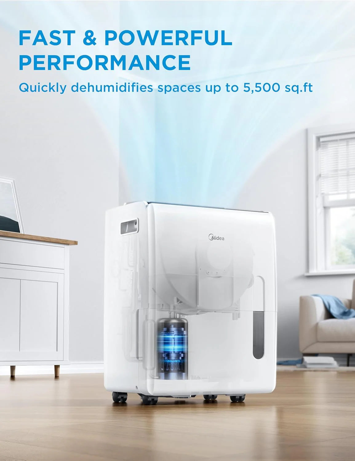 4,500 Sq. Ft.Dehumidifier for Basement, Energy Star Certified, With Reusable Air Filter 50 Pint - Ideal For Basements, Large & Medium Sized Rooms, And Bathrooms (White)