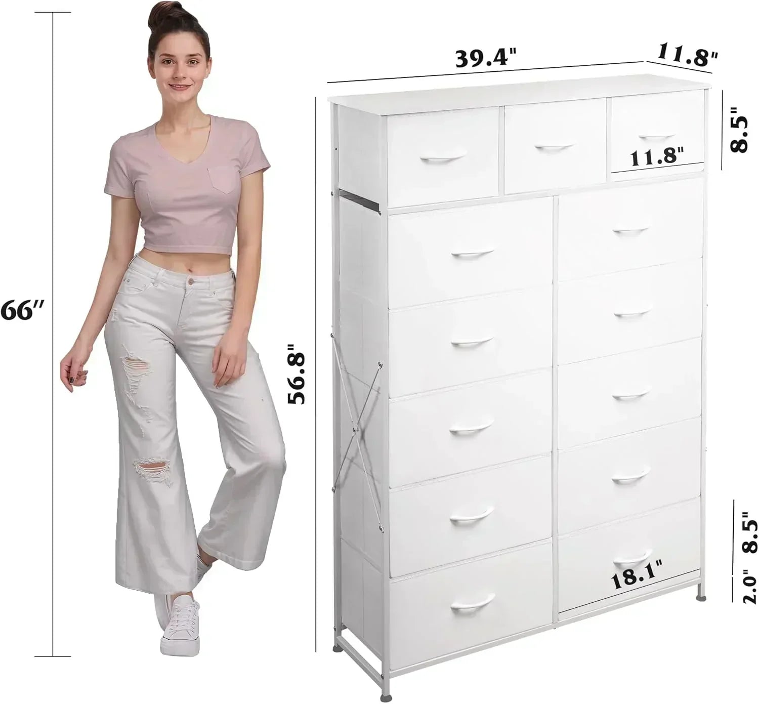 WLIVE Storage Organizer Unit with 13 Fabric Bins Storage Drawers Organizer with Steel Frame