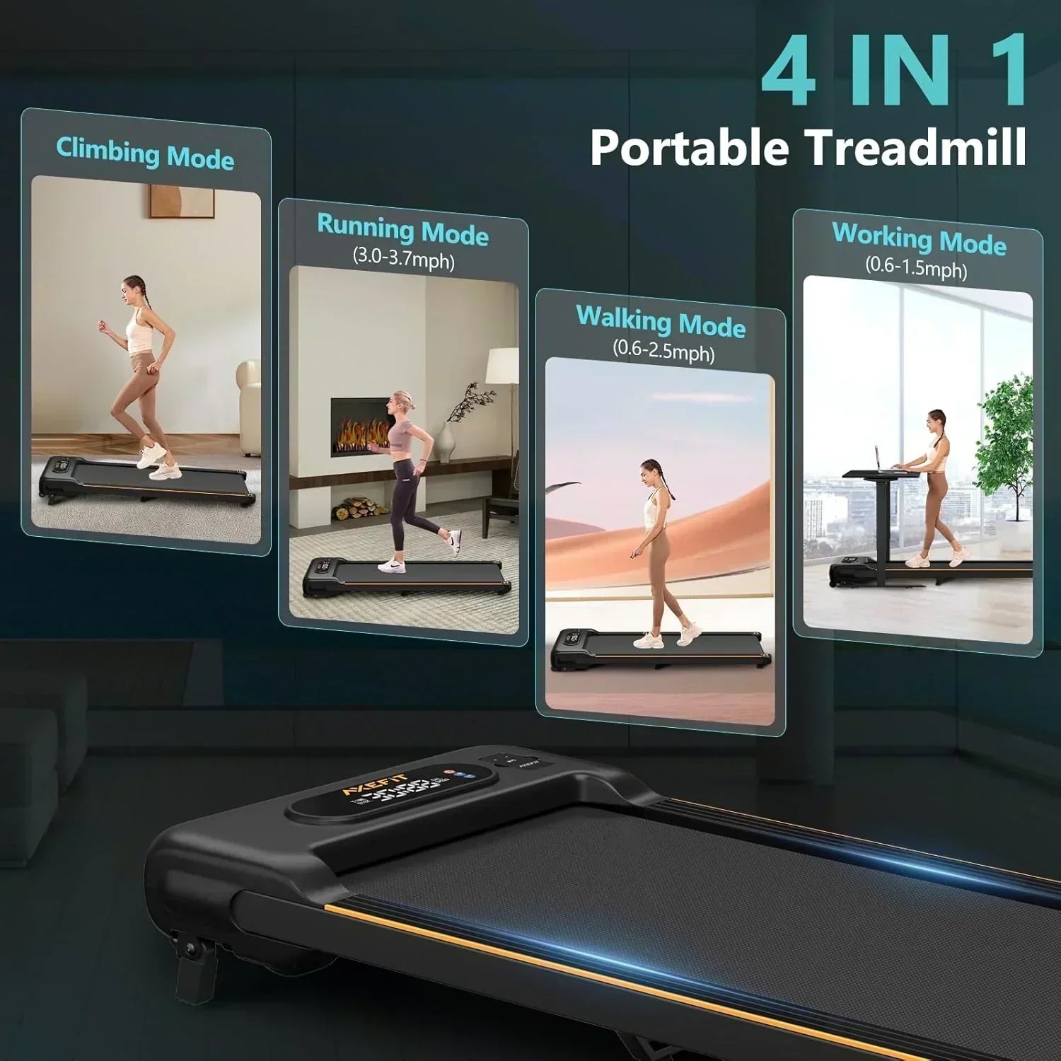 2.5 HP Portable Treadmill with Inclined Walking Pad Panel and Remote 4-in-1 Walking Treadmill