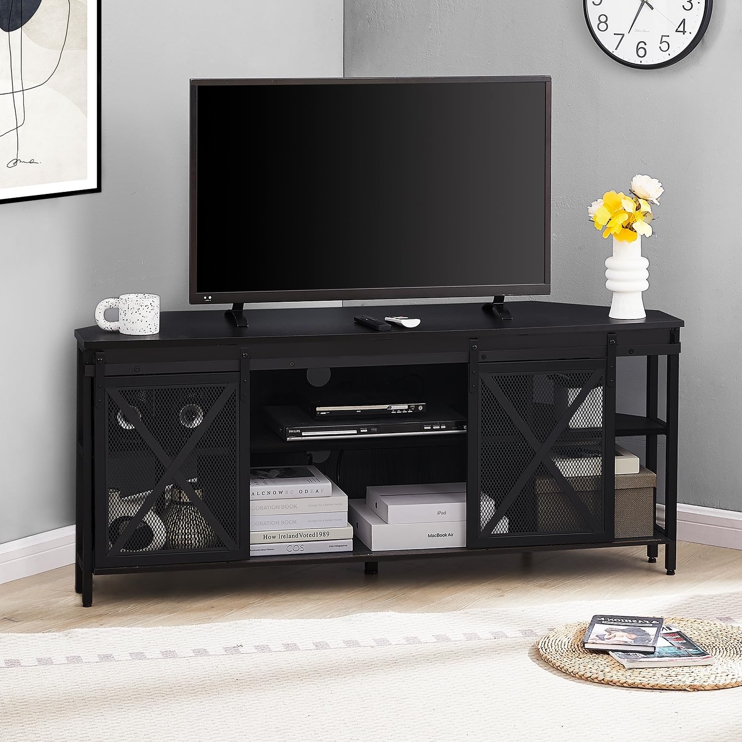 HOMISSUE Corner TV Stand for 55 Inch TV, Rustic Corner Entertainment Center with Storage