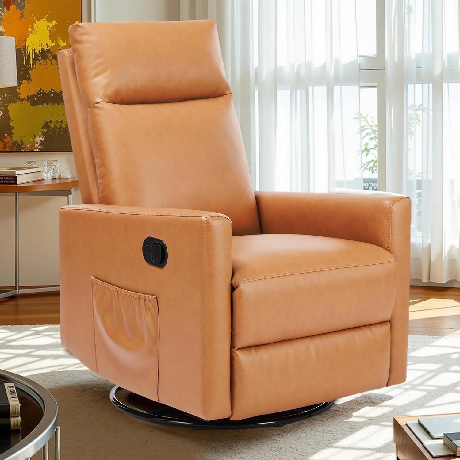Sweetcrispy Recliner Chair, 360 Swivel Rocker Chair for Adults, Glider Rocker Recliners, Nursery Chairs for Living Room, High Back, Upholstered Deep Seat, Classical Brown