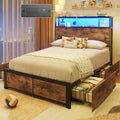Lifezone Queen Bed Frame with 2-Tier Storage Headboard, Metal Platform Bed Frame with 4 Storage Drawers, Built in Charging Station & LED, Noise-Free/Metal Support/No Box Spring Needed
