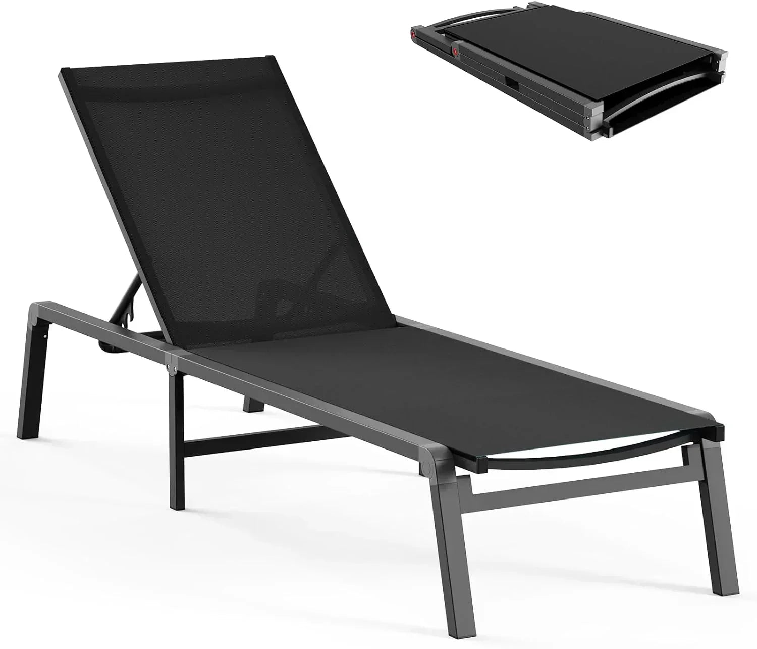 Aluminum Chaise Lounge Outdoor Foldable Assemble Free Outdoor Lounge Chair 5 Adjustable Backrest