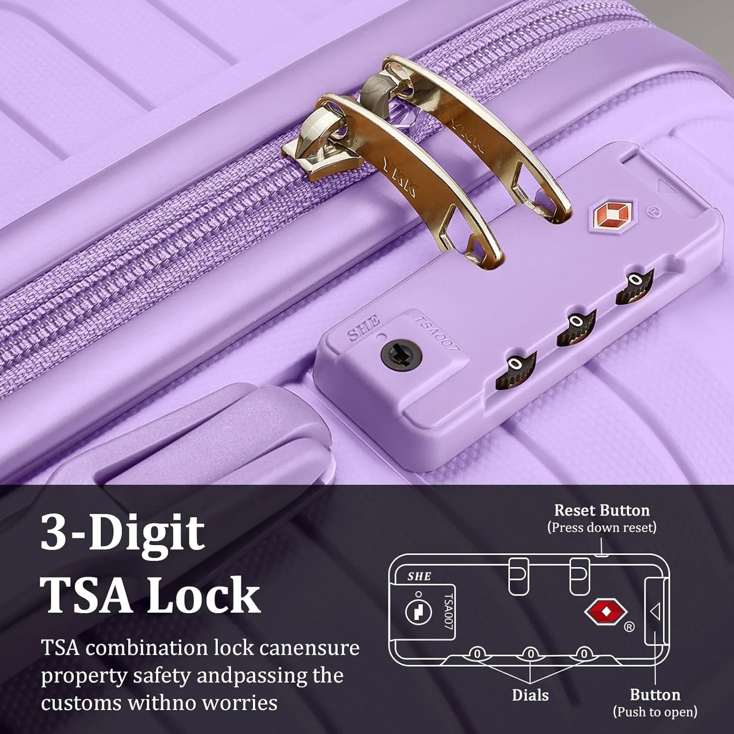 5-piece PP hardshell lightweight travel carry-on luggage set with dual spinner wheels and TSA lock