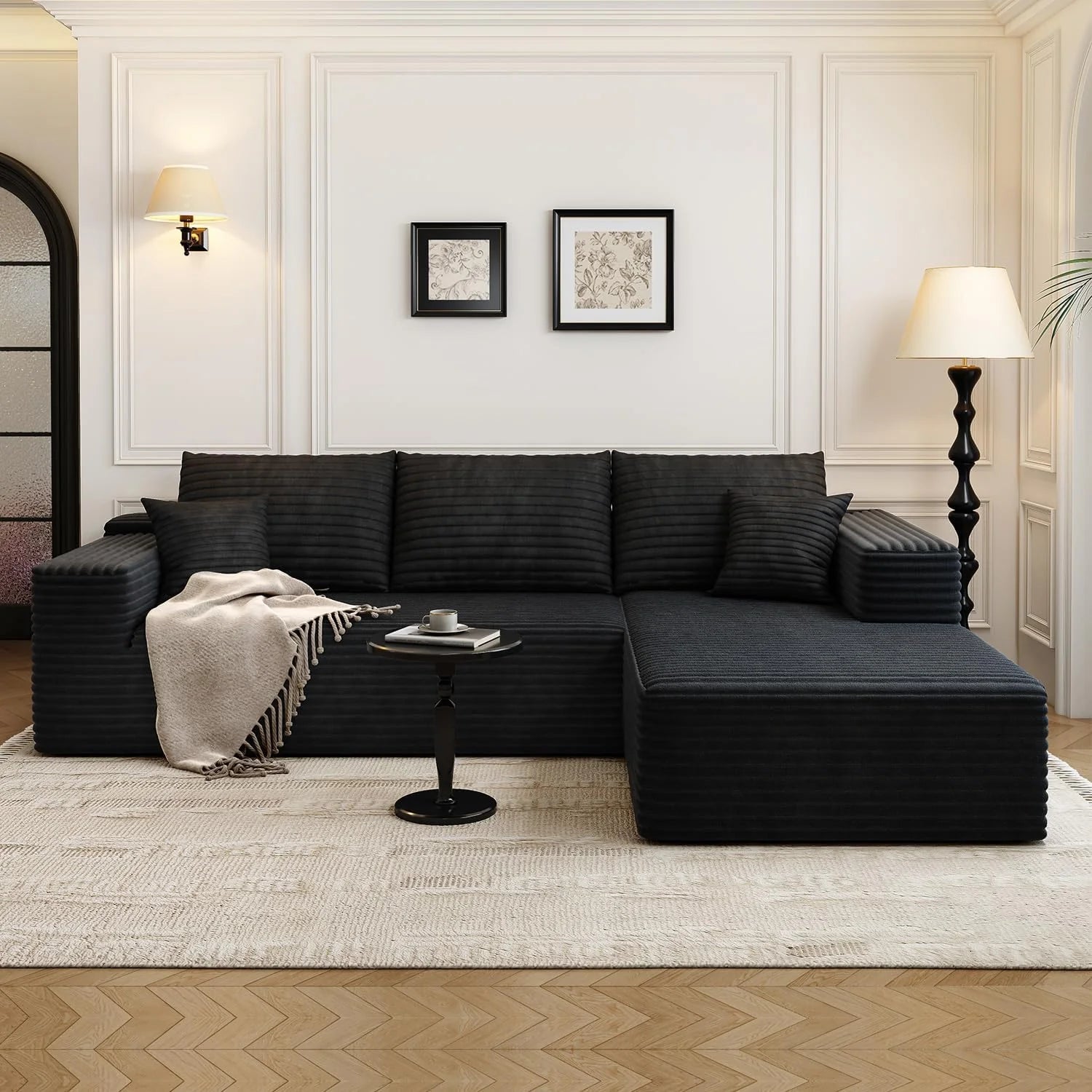 107.5 inch Cloud Modular Sectional Sofa with L-Shaped Chaise Lounge, Modern Minimalist Upholstered Sofa Deep Seating Corner Sofa