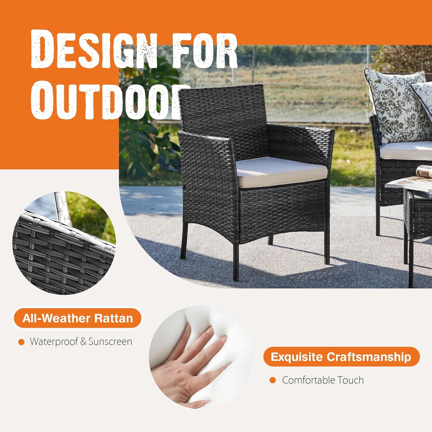 Sweetcripy Patio Furniture Set 3 Pieces Outdoor Furniture with Soft Cushion and Glass Table