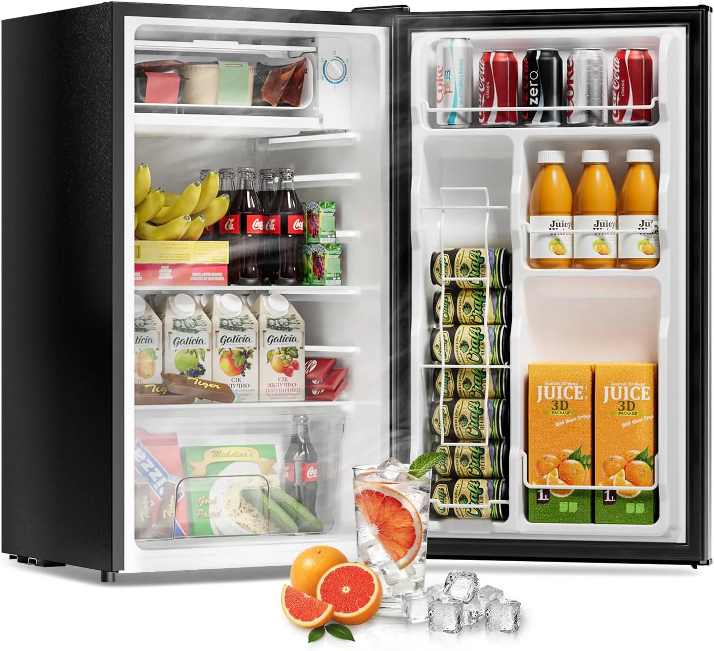 3.2 Cu Ft Mini Fridge with Freezer - Energy Efficient, Double Door Upright Freezer for Bedroom